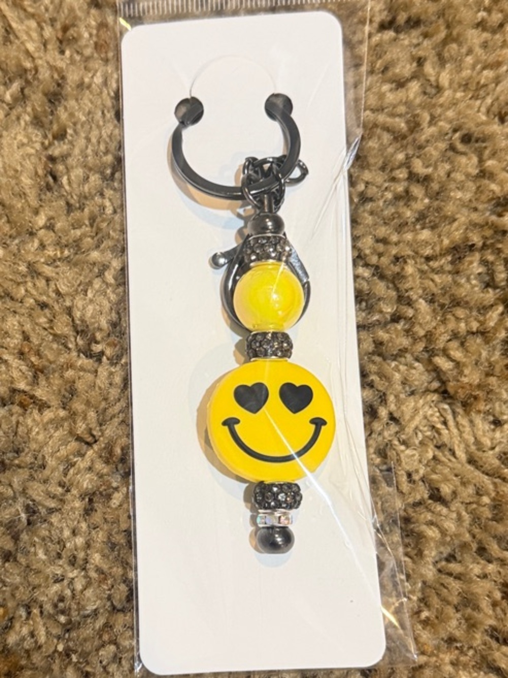 Yellow Heart-Eyes Smiley Keychain or Bag Charm